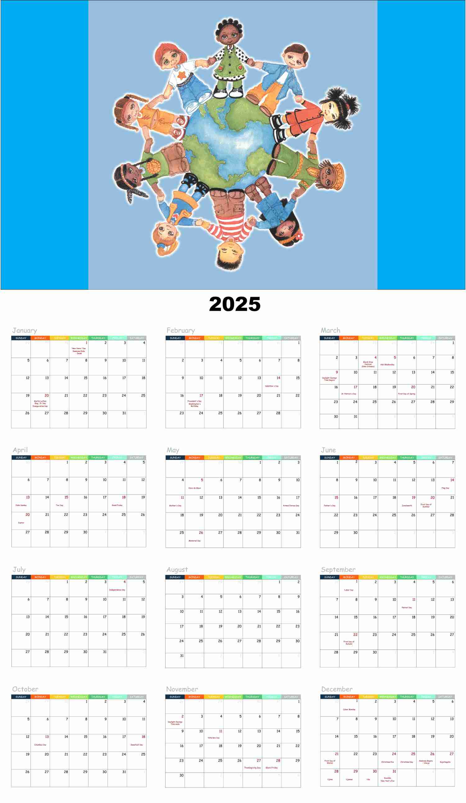 International Kids 2025 Poster Wall Calendar
