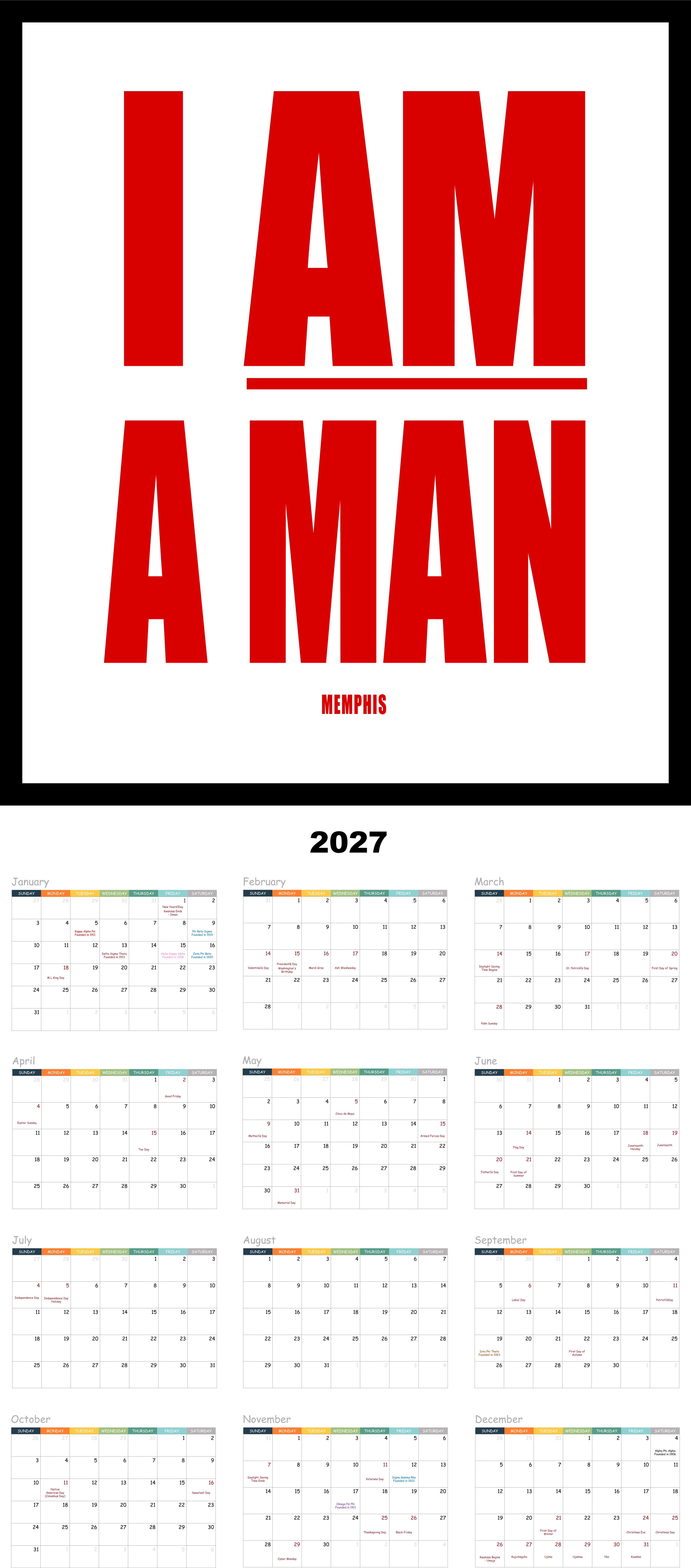 I Am a Man 2027 Black History Poster Wall Calendar - Dobson Products