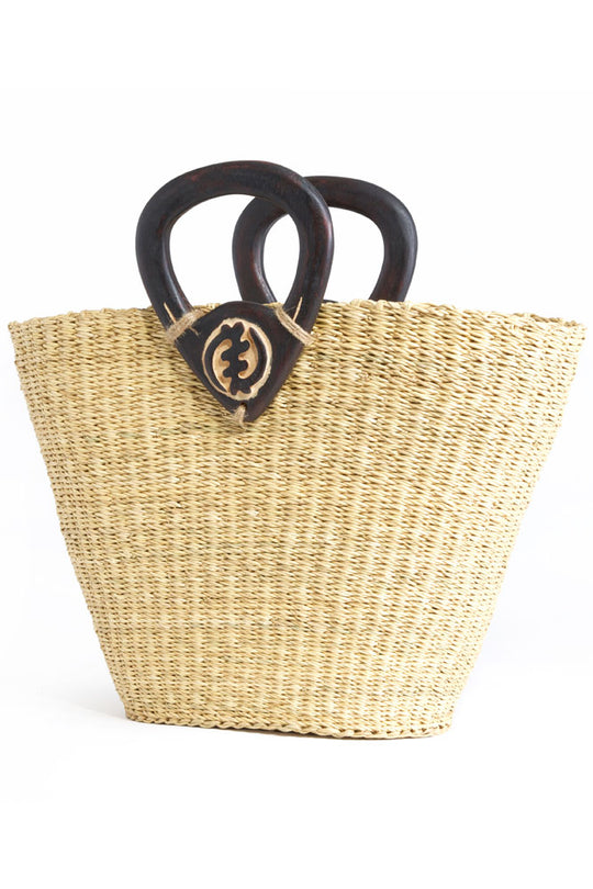 Elephant Grass V-Shaped Shopper with Gye Nyame Handle