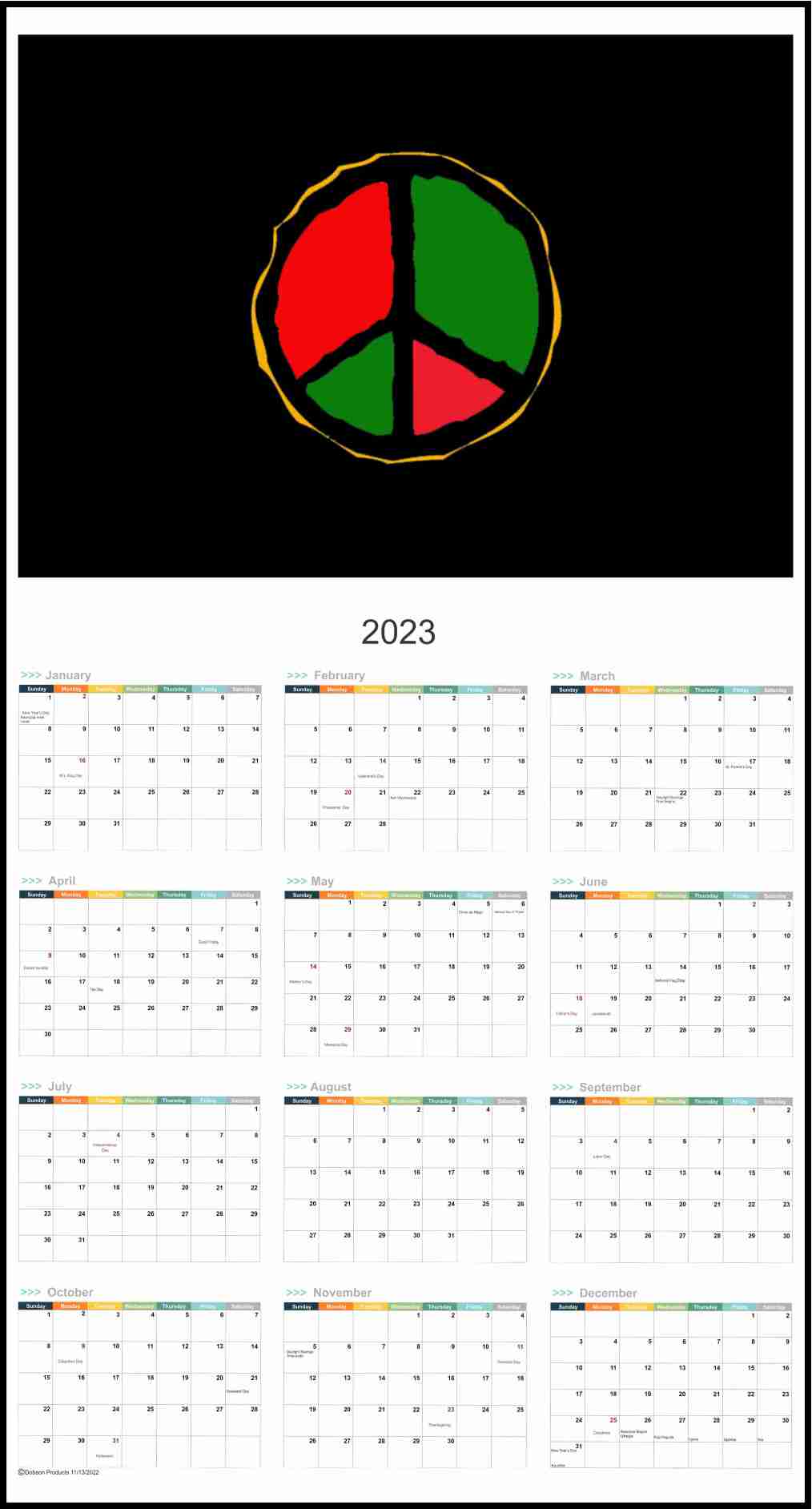 Peace 2024 Poster Wall Calendar